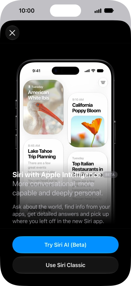 Press Try Siri AI and follow the instructions on the screen to turn on the function.