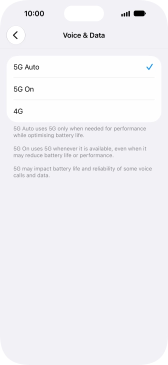 To turn on automatic switch between 5G and 4G, press 5G Auto.
