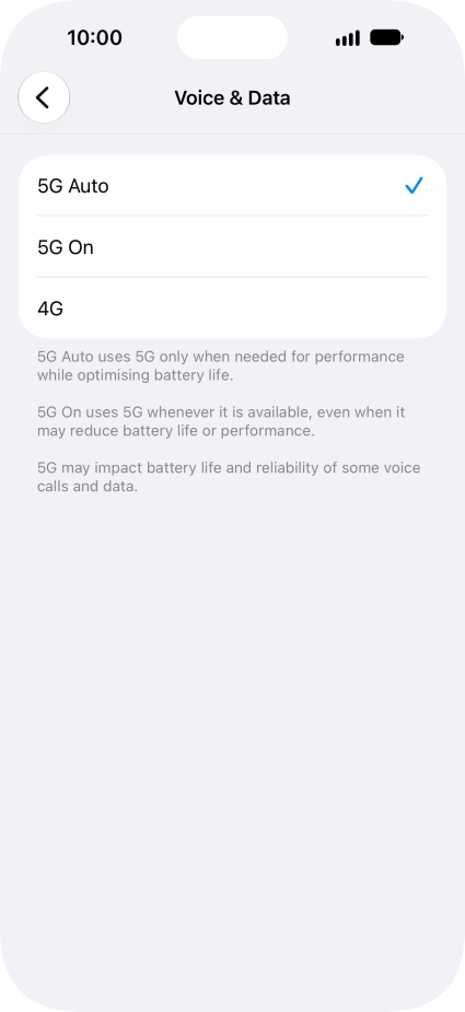 To turn on automatic switch between 5G and 4G, press 5G Auto.