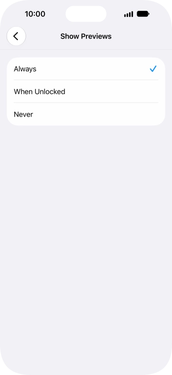 To select notification preview on the lock screen, press Always.