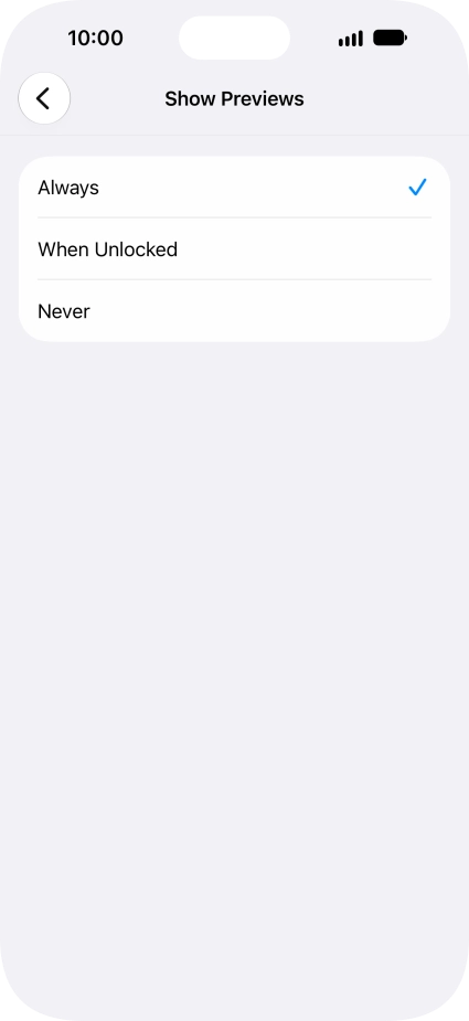 To select notification preview on the lock screen, press Always.