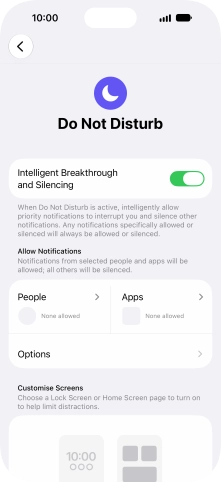 Press People and follow the instructions on the screen to select which contacts you would like to receive calls and notifications from when Do Not Disturb is turned on. Press People and follow the instructions on the screen to select which contacts you would like to receive calls and notifications from when Do Not Disturb is turned on.