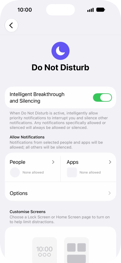 Press People and follow the instructions on the screen to select which contacts you would like to receive calls and notifications from when Do Not Disturb is turned on. Press People and follow the instructions on the screen to select which contacts you would like to receive calls and notifications from when Do Not Disturb is turned on.
