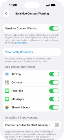 Press the indicators next to the required applications to turn the function on or off. Press the indicators next to the required applications to turn the function on or off.