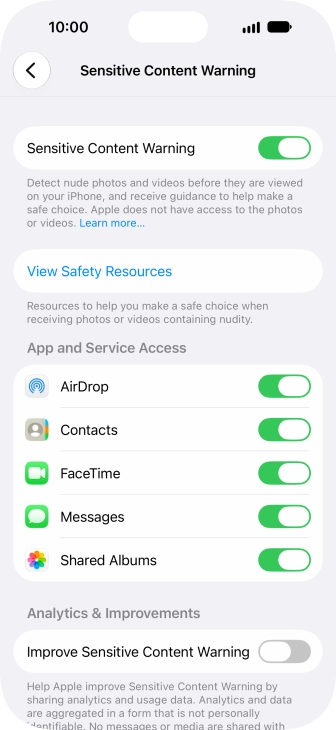 Press the indicators next to the required applications to turn the function on or off. Press the indicators next to the required applications to turn the function on or off.