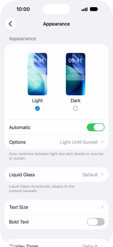 If you turn on the function, press Options and follow the instructions on the screen to select the required period of time for Dark Mode. If you turn on the function, press Options and follow the instructions on the screen to select the required period of time for Dark Mode.