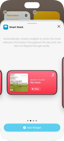 Slide your finger right or left on the screen to select the required widget size.