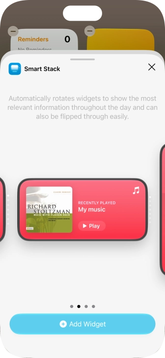 Slide your finger right or left on the screen to select the required widget size.