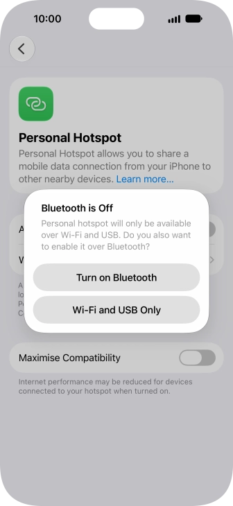 If Wi-Fi is turned on, press Wi-Fi and USB Only.