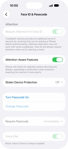 Press Turn Passcode On and key in a phone lock code of your own choice twice.