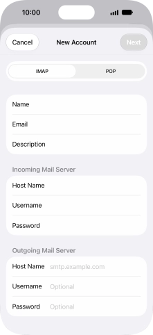 Press Host Name and key in the name of your email provider's outgoing server. Please note that if you can't send email messages when using your email provider's outgoing server, key in smtp.vodafone.net.au (Vodafone's outgoing server).