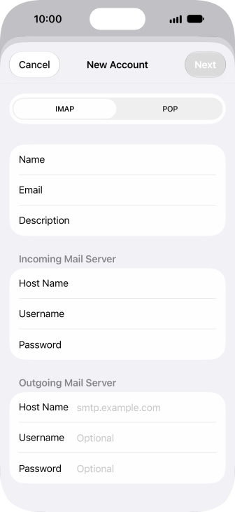 Press Host Name and key in the name of your email provider's outgoing server. Please note that if you can't send email messages when using your email provider's outgoing server, key in smtp.vodafone.net.au (Vodafone's outgoing server).