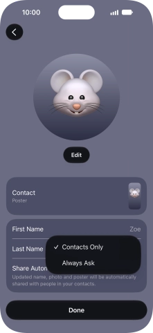 Press the required setting.
