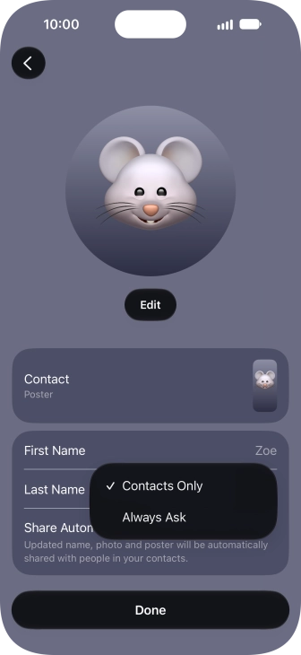 Press the required setting.