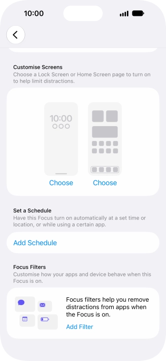 Press Add Schedule and follow the instructions on the screen to select settings for automatic activation of Do Not Disturb. Press Add Schedule and follow the instructions on the screen to select settings for automatic activation of Do Not Disturb.