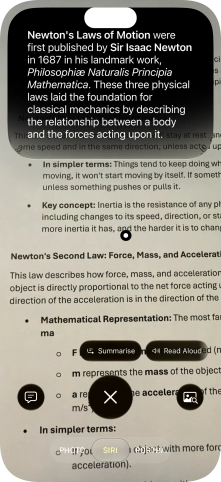 To use visual intelligence on a text, take a picture of the text, press the required setting and follow the instructions on the screen to use the function.