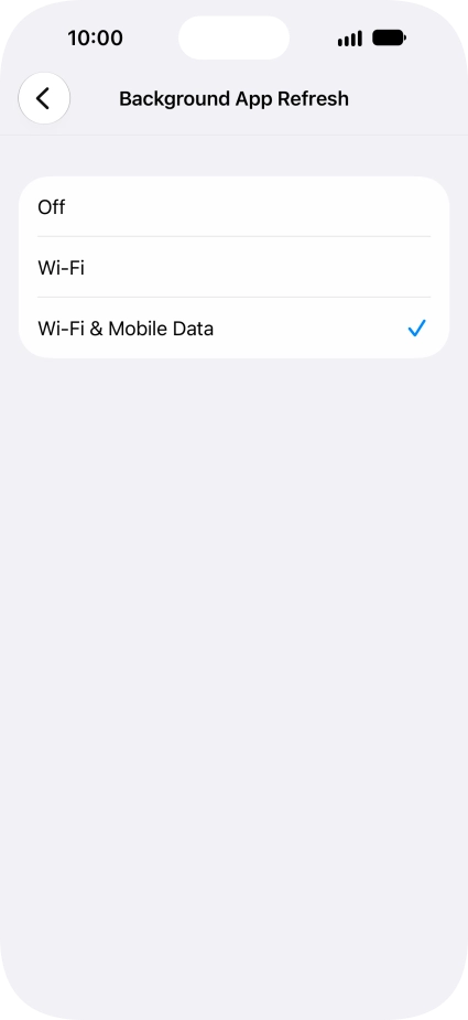 To turn off background refresh of apps, press Off.