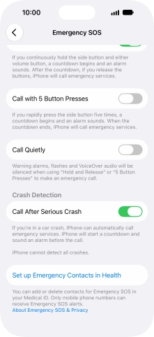 Press Set up Emergency Contacts in Health and follow the instructions on the screen to key in your emergency info and emergency contacts.