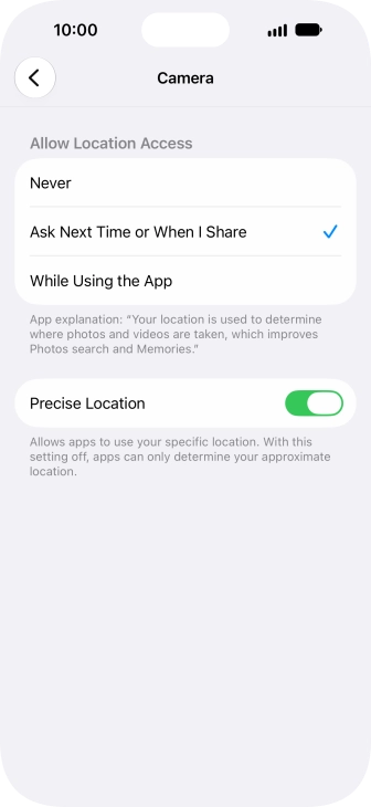 Press the required setting to turn the function on or off.