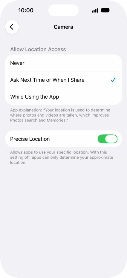 Press the required setting to turn the function on or off.