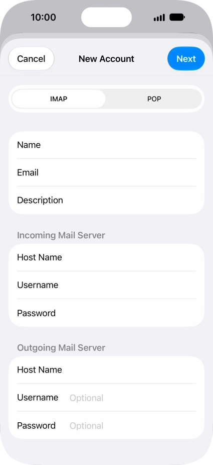 Press Username and key in the password for your email account. Please note that if you're using Vodafone's outgoing server, leave the password field empty.