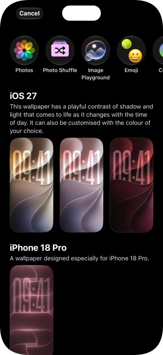 Press the required category and follow the instructions on the screen to select the required background image.