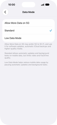 Press the required setting. Press the required setting.