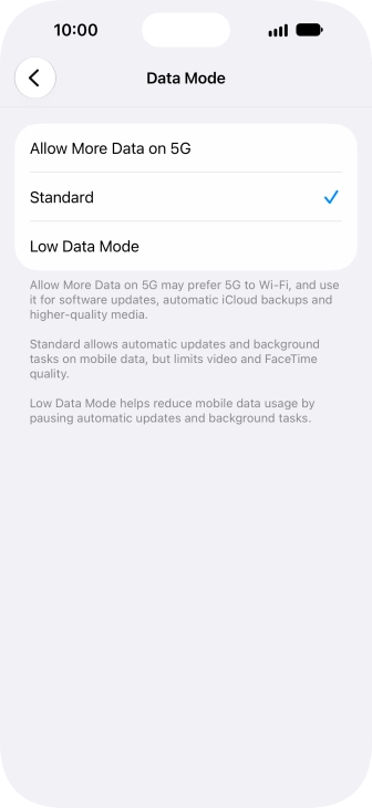 Press the required setting. Press the required setting.