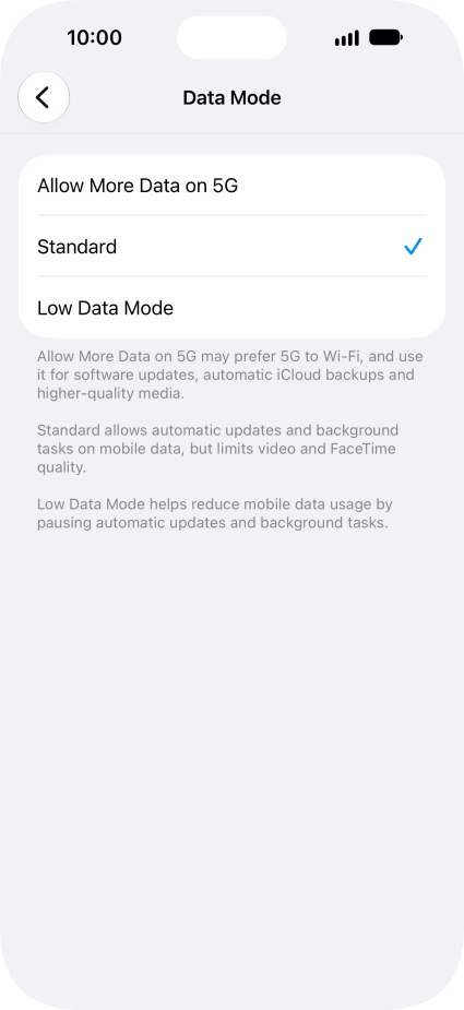 Press the required setting. Press the required setting.