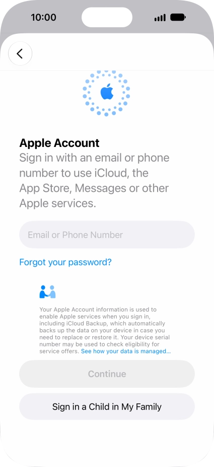 Press Email or Phone Number and key in the username for your Apple Account.