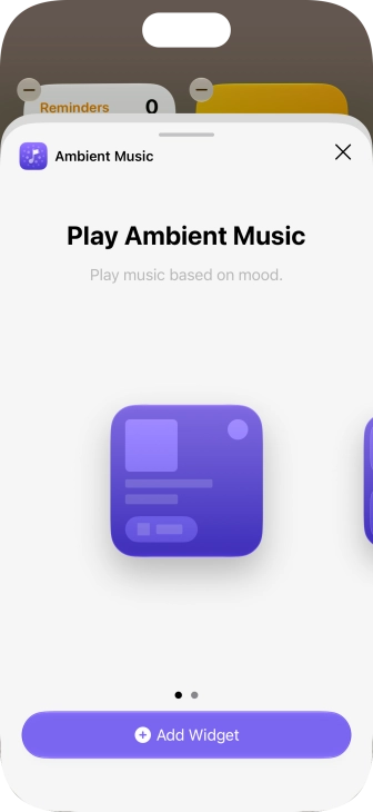 Slide your finger right or left on the screen to select the required widget size.