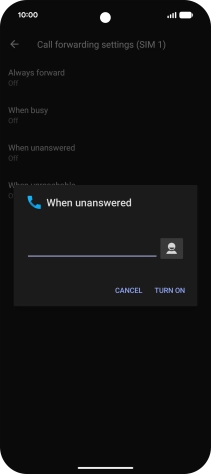 Key in (prefix) 5 (your phone number) and press TURN ON.
