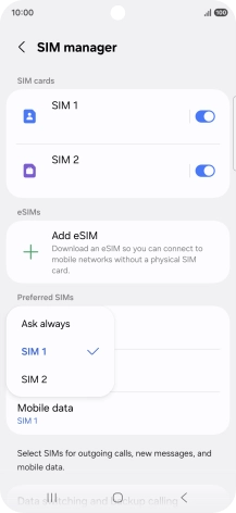 Press the required setting.
