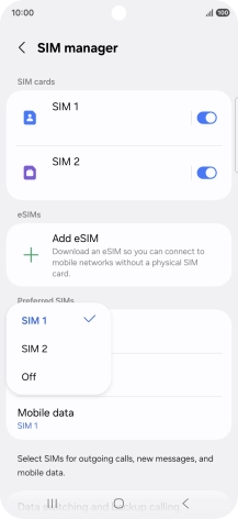 Press the required setting.