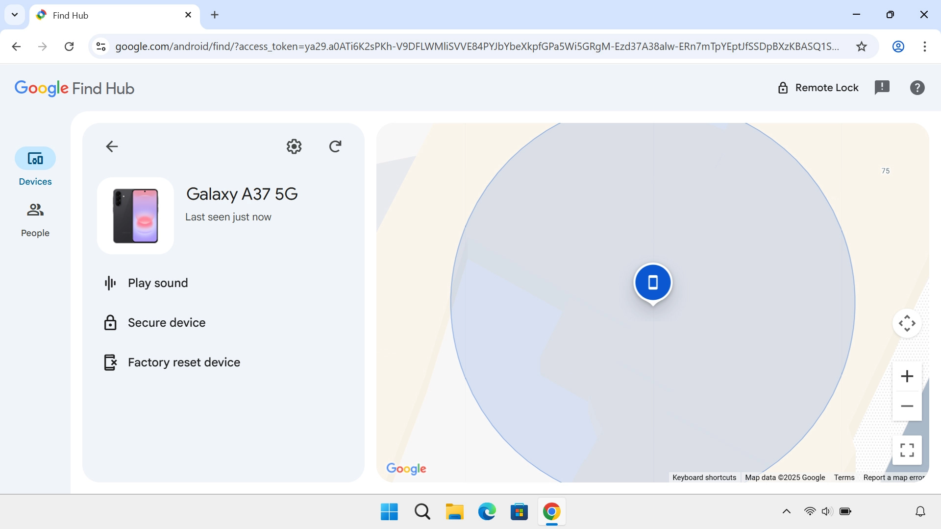 Your phone's latest position is displayed on the map.