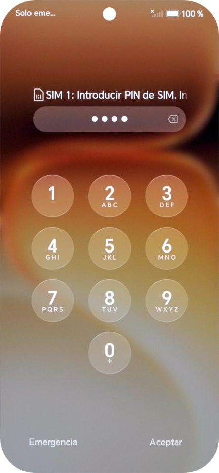 Si es necesario desbloquear la tarjeta SIM, introduce el código PIN y pulsa Aceptar. Si es necesario desbloquear la tarjeta SIM, introduce el código PIN y pulsa Aceptar.