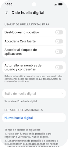 Pulsa Nueva huella digital. Pulsa Nueva huella digital.