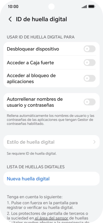 Pulsa Nueva huella digital. Pulsa Nueva huella digital.