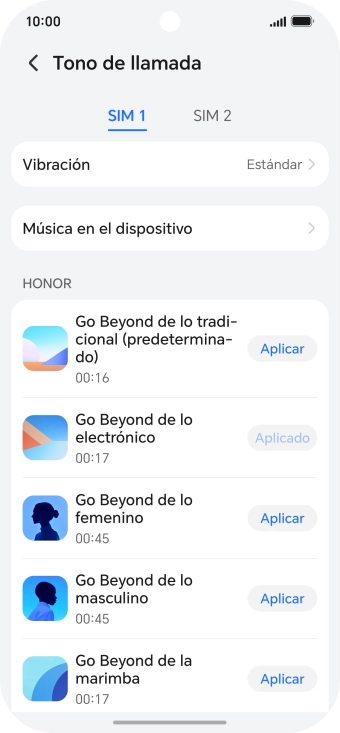 Al encontrar un timbre de llamada de tu gusto, pulsa la flecha hacia la izquierda.