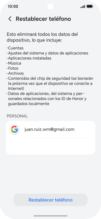 Pulsa Restablecer teléfono. Pulsa Restablecer teléfono.