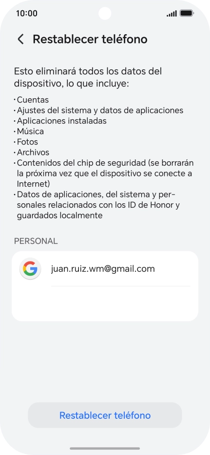 Pulsa Restablecer teléfono. Pulsa Restablecer teléfono.