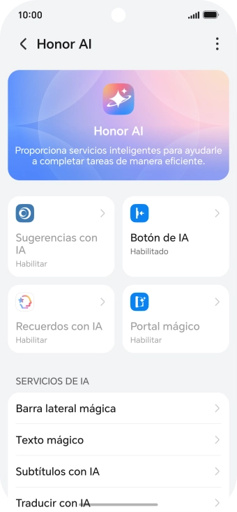 En la pantalla aparecen ahora más ejemplos de cómo puedes utilizar HONOR AI. En la pantalla aparecen ahora más ejemplos de cómo puedes utilizar HONOR AI.