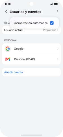 Pulsa Sincronización automática para activar o desactivar la función.