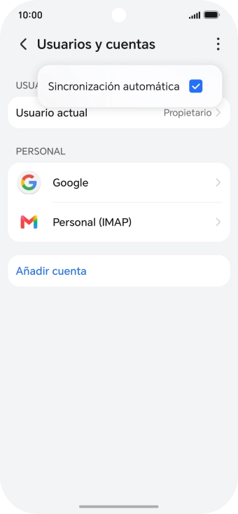 Pulsa Sincronización automática para activar o desactivar la función.