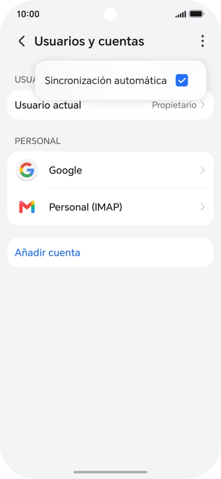Pulsa Sincronización automática para activar o desactivar la función.