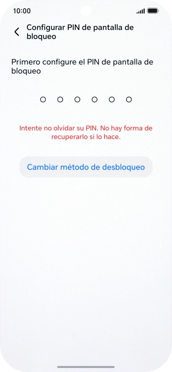Pulsa Cambiar método de desbloqueo. Pulsa Cambiar método de desbloqueo.