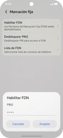Introduce el código PIN2 y pulsa Aceptar.