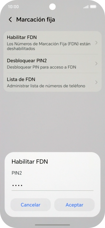 Introduce el código PIN2 y pulsa Aceptar.