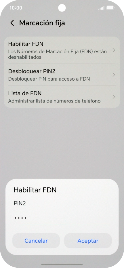 Introduce el código PIN2 y pulsa Aceptar.