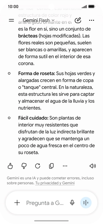 Pulsa el icono de altavoz para reproducir la respuesta de Gemini.